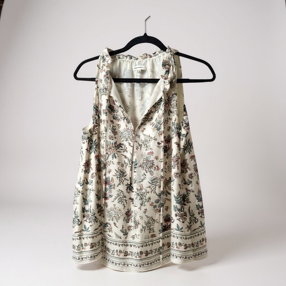 Floral Sleeveless Blouse By Max Studio With Ruffled Collar Detail S‎